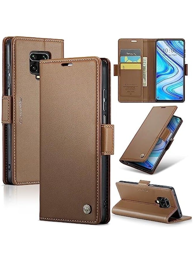 حافظة حجب تتفاعل مع حامل بطاقة لهاتف شاومي ريدمي نوت 9 ثانية / نوت 9 برو / نوت 9 برو ماكس-حافظة جلدية متينة مع مسند ، إغلاق مغناطيسي-مقاومة للصدمات (بني) - Image 1