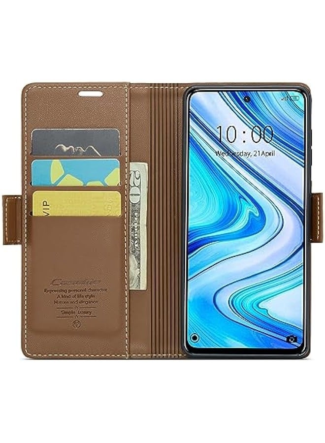 حافظة حجب تتفاعل مع حامل بطاقة لهاتف شاومي ريدمي نوت 9 ثانية / نوت 9 برو / نوت 9 برو ماكس-حافظة جلدية متينة مع مسند ، إغلاق مغناطيسي-مقاومة للصدمات (بني) - Image 2