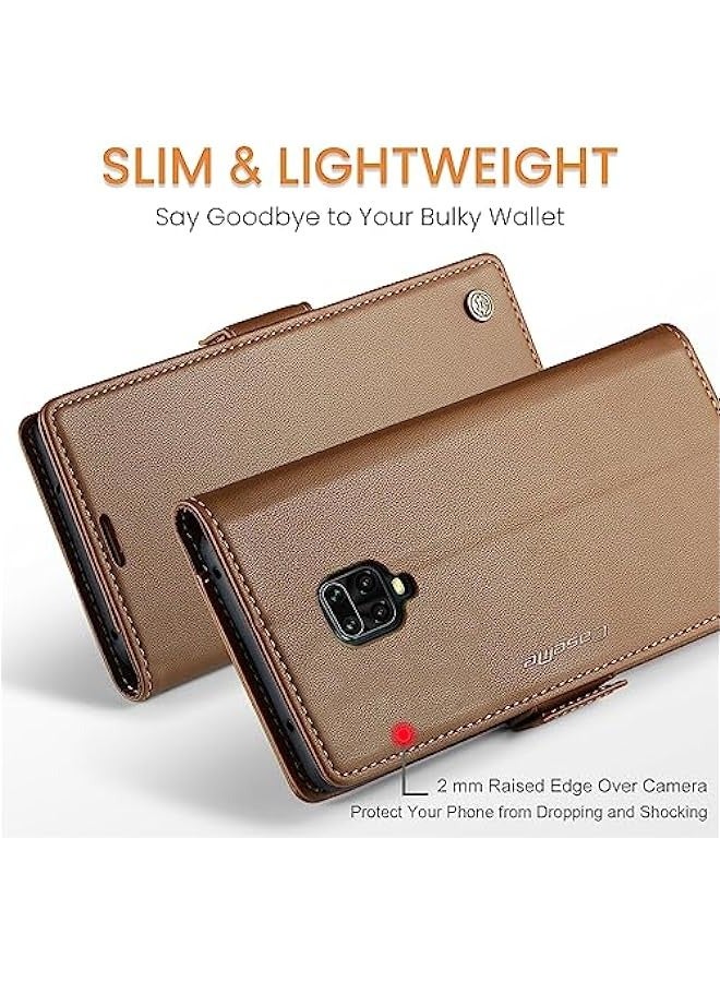 حافظة حجب تتفاعل مع حامل بطاقة لهاتف شاومي ريدمي نوت 9 ثانية / نوت 9 برو / نوت 9 برو ماكس-حافظة جلدية متينة مع مسند ، إغلاق مغناطيسي-مقاومة للصدمات (بني) - Image 3