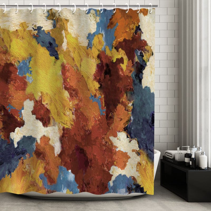 LIVILAN Abstract Shower Curtain Orange Shower Curtain Colorful Shower Curtain Art Shower Curtain Set with 12 Hooks Modern Bathroom Decor 72x72