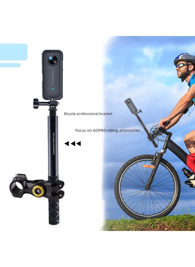 Generic Suitable For Insta360onex2/x3 Motorcycle Bracket Mountain Bike Handlebar Upgrade Follow-up Fixing Bracket-Color:Upgraded Pipe Clip + Selfie Stick  - Image 2