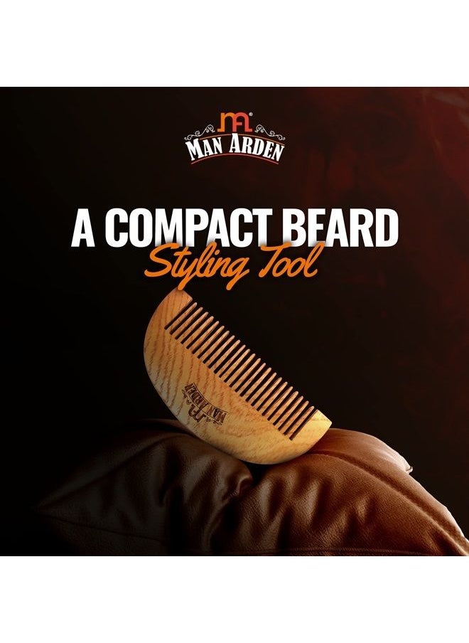 Man Arden Pure Neem Wooden Pocket Size Beard Comb with Premium Faux Leather Pouch 
