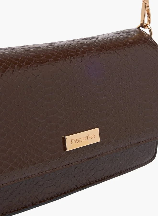 Paprika Women Textured Crossbody Bag with Chain Strap and Flap Closure