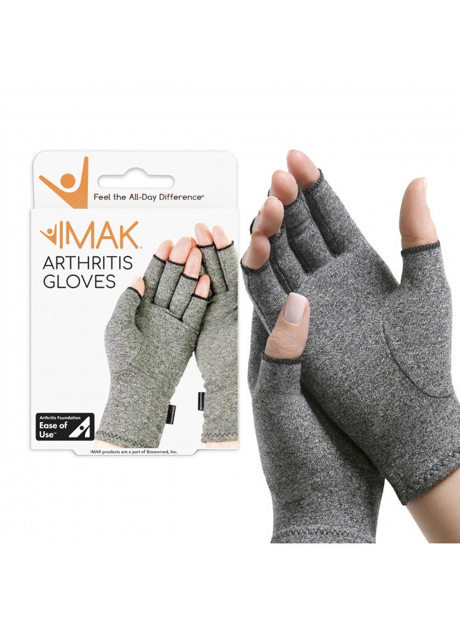 IMAK Brownmed Compression Arthritis Gloves - Compression Gloves for Arthritis & Joint Pain Support - Men's & Women's Fingerless Gloves to Support Circulation - Grey - X-Large - Image 1