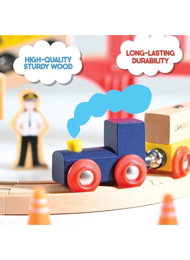 Play22 Wooden Train Set Toddler Toys - 38 Pcs Wood Train Track Set for Toddlers 2-4 Years with Crane, Bridge & Accessories - Compatible with All Major Brands  - Image 1