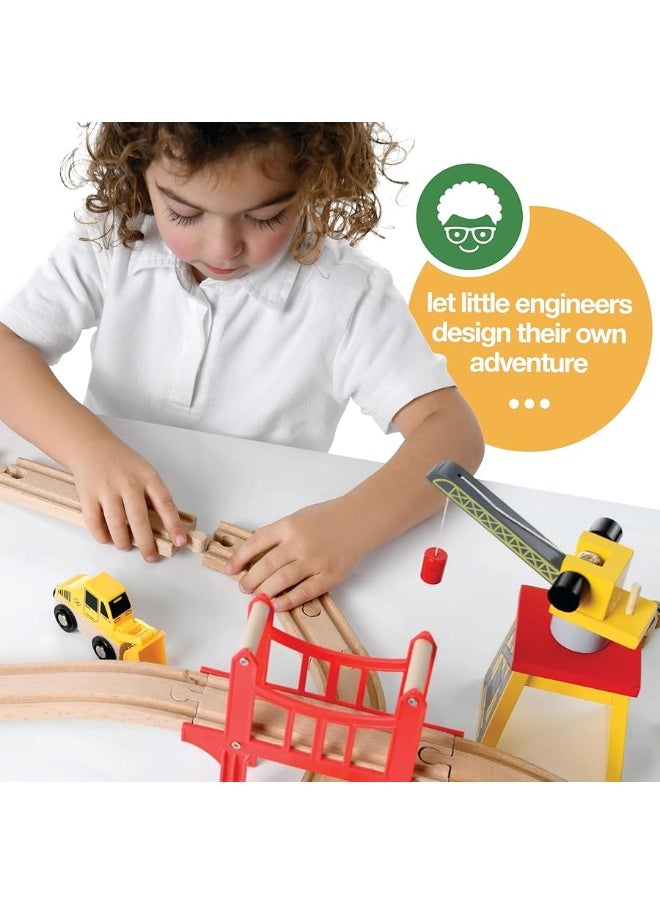 Play22 Wooden Train Set Toddler Toys - 38 Pcs Wood Train Track Set for Toddlers 2-4 Years with Crane, Bridge & Accessories - Compatible with All Major Brands  - Image 4
