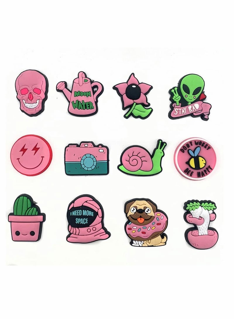 SOLARAE Croc Charms Jibbitz Shoe Charms Soft PVC Cartoon Croc Charms Fit for Clog Sandal Bracelet Wristband Trendy Croc Charms Designer Adult Teen Girls Women Party Favor Birthday Gifts 12 PCS Pink - Image 1