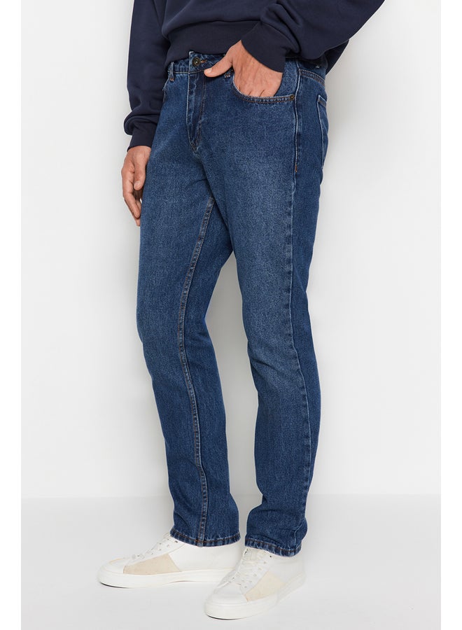 trendyol Dark Blue Straight Fit Jeans Denim Trousers TMNAW24JE00024 - Image 1