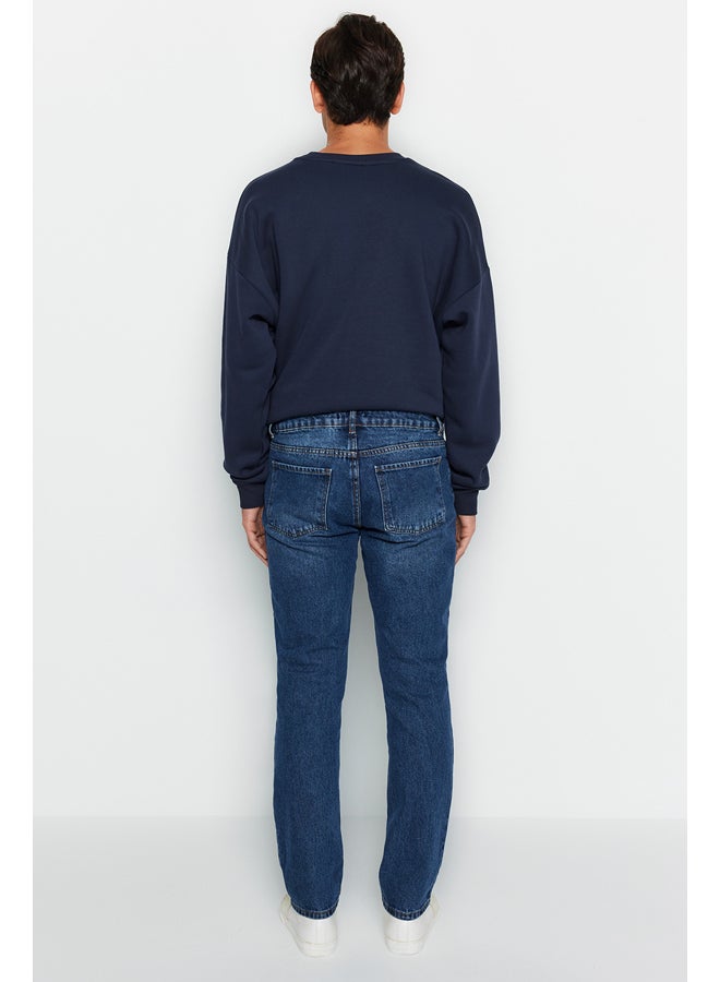 trendyol Dark Blue Straight Fit Jeans Denim Trousers TMNAW24JE00024 - Image 4