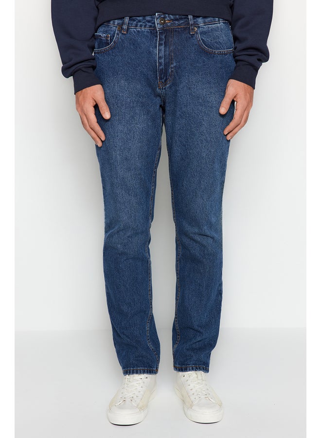trendyol Dark Blue Straight Fit Jeans Denim Trousers TMNAW24JE00024 - Image 3