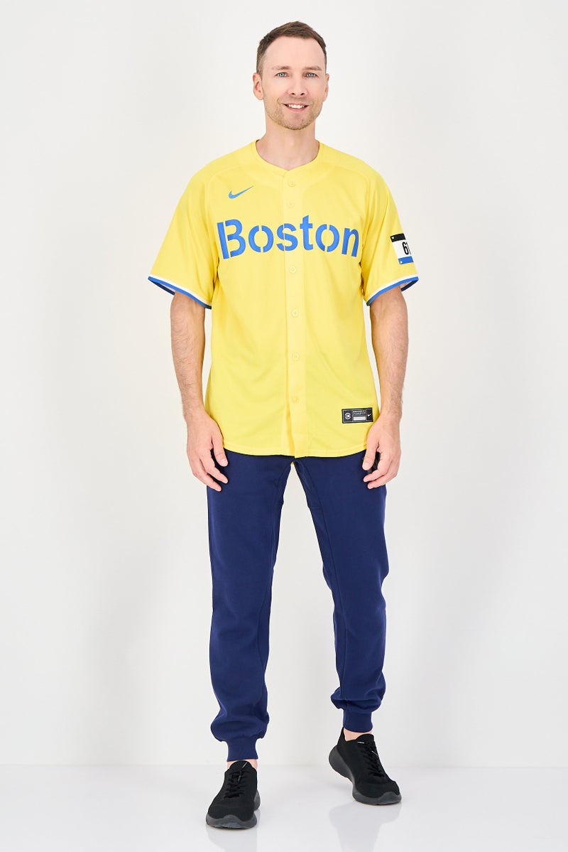 Nike x MLB Men Sportswear Fit Boston Red Sox City Connect Short Sleeve Baseball Jersey, Yellow - Image 4