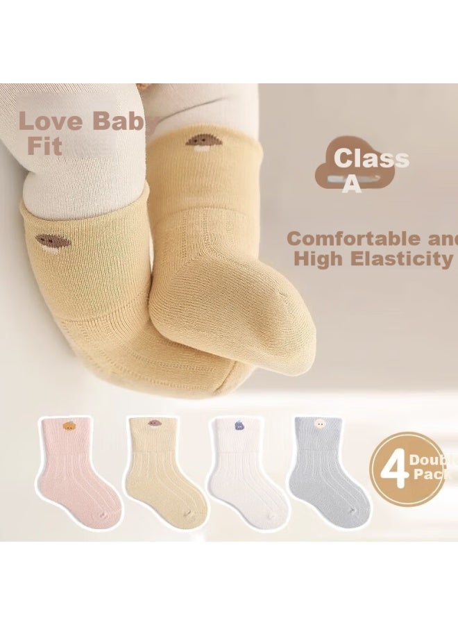 Lovebox Aibaoshi Baby Socks For Spring, Autumn And Winter Newborn Socks Mid-calf Cotton Socks Children's Socks Foot Covers 4 Pairs Pack Size S S398 - Image 1