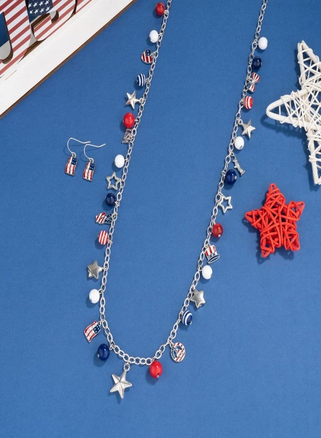 Madison Tyler American Flag Necklace Earrings for Women | 4th of July Heart Star Uncle Sam Hat USA Bead Pendant Necklace Dangle Earrings | Patriotic Independence Day Jewelry Set 2PCS - Image 4