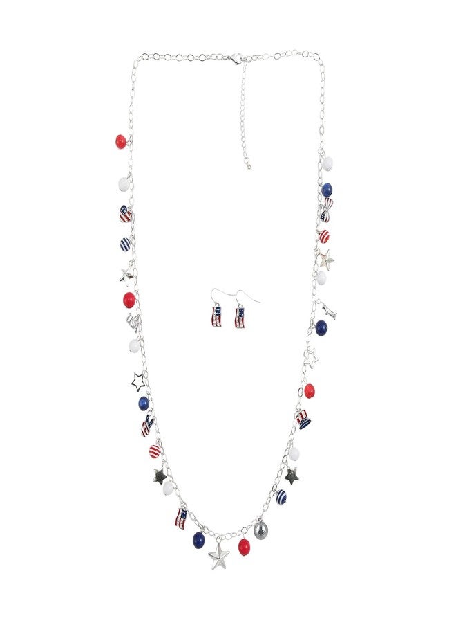 Madison Tyler American Flag Necklace Earrings for Women | 4th of July Heart Star Uncle Sam Hat USA Bead Pendant Necklace Dangle Earrings | Patriotic Independence Day Jewelry Set 2PCS - Image 1
