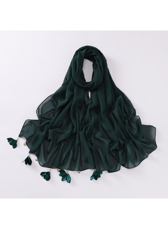 Nariele New Handmade Alloy Heart-Shaped Flower Pearl Chiffon Headscarf - Image 1