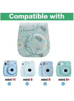 O Ozone Protection Case Bags for Fujifilm Instax Mini 9 8 8+ 11 Case PU Leather Instant Camera Cover with Adjustable Strap Flowers Light Blue  - Image 2