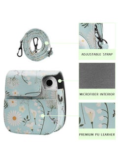 O Ozone Protection Case Bags for Fujifilm Instax Mini 9 8 8+ 11 Case PU Leather Instant Camera Cover with Adjustable Strap Flowers Light Blue  - Image 4