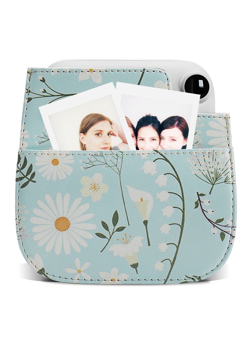 O Ozone Protection Case Bags for Fujifilm Instax Mini 9 8 8+ 11 Case PU Leather Instant Camera Cover with Adjustable Strap Flowers Light Blue  - Image 5