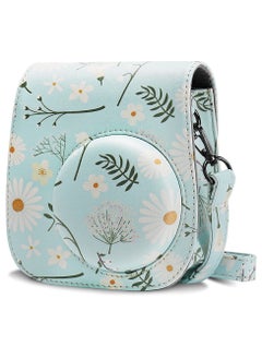 O Ozone Protection Case Bags for Fujifilm Instax Mini 9 8 8+ 11 Case PU Leather Instant Camera Cover with Adjustable Strap Flowers Light Blue  - Image 1