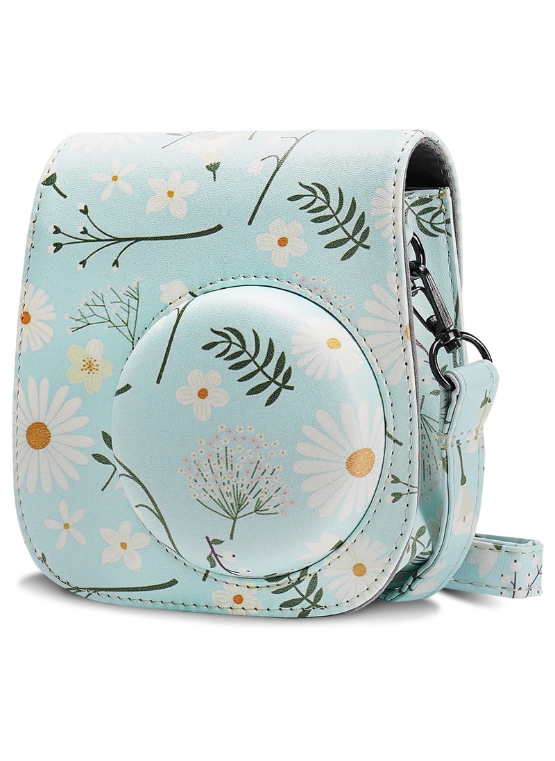 O Ozone Protection Case Bags for Fujifilm Instax Mini 9 8 8+ 11 Case PU Leather Instant Camera Cover with Adjustable Strap Flowers Light Blue  - Image 1