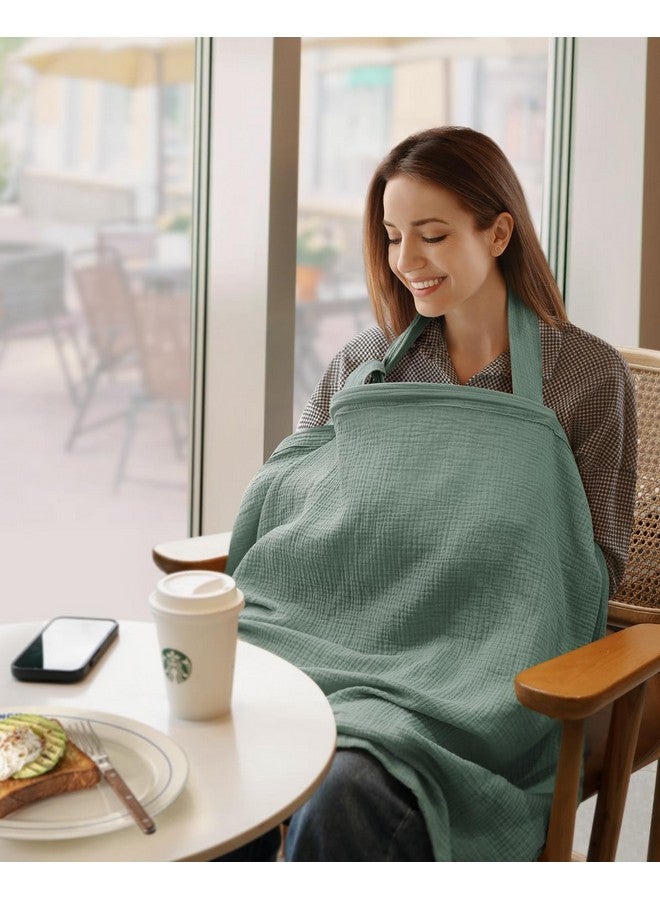 Blissful Diary غطاء رضاعة موسلين يوميات السعادة للرضاعة الطبيعية، غطاء رضاعة قابل للتنفس مع ياقة مقوسة للنساء، مئزر رضاعة (أخضر روماني) - Image 4