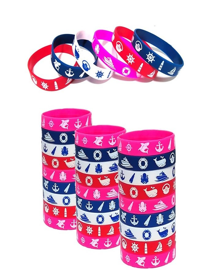 CupaPlay 24PCS Nautical Rubber Bracelet Silicone Wristbands-Nautical Themed Party Supplies Decorations Coastal Beach/Birthday /Classroom School Prizes Rewards Favors - Image 1