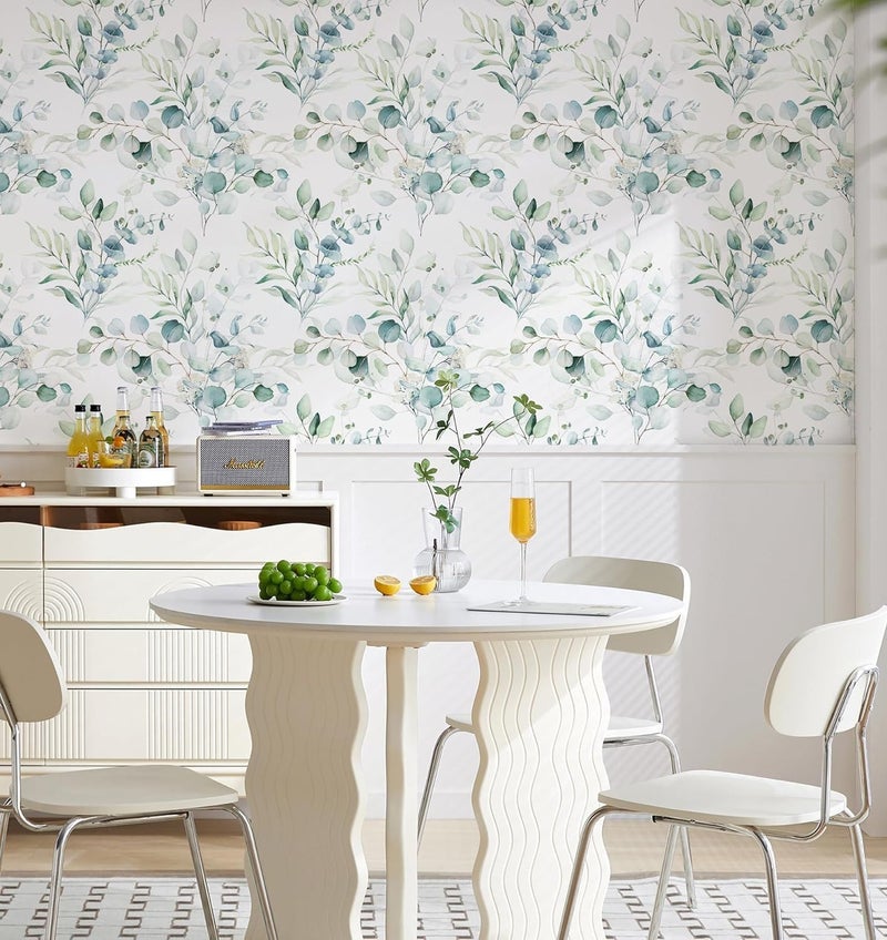 ELTON Waterproof Peel and Stick Floral Wallpaper, Self-Adhesive Vinyl Wall Covering for Bedroom, Living Room Bathroom Cabinet, Countertop (45 x 300 cms, Green Eucalyptus Leaf Pattern) - Image 2