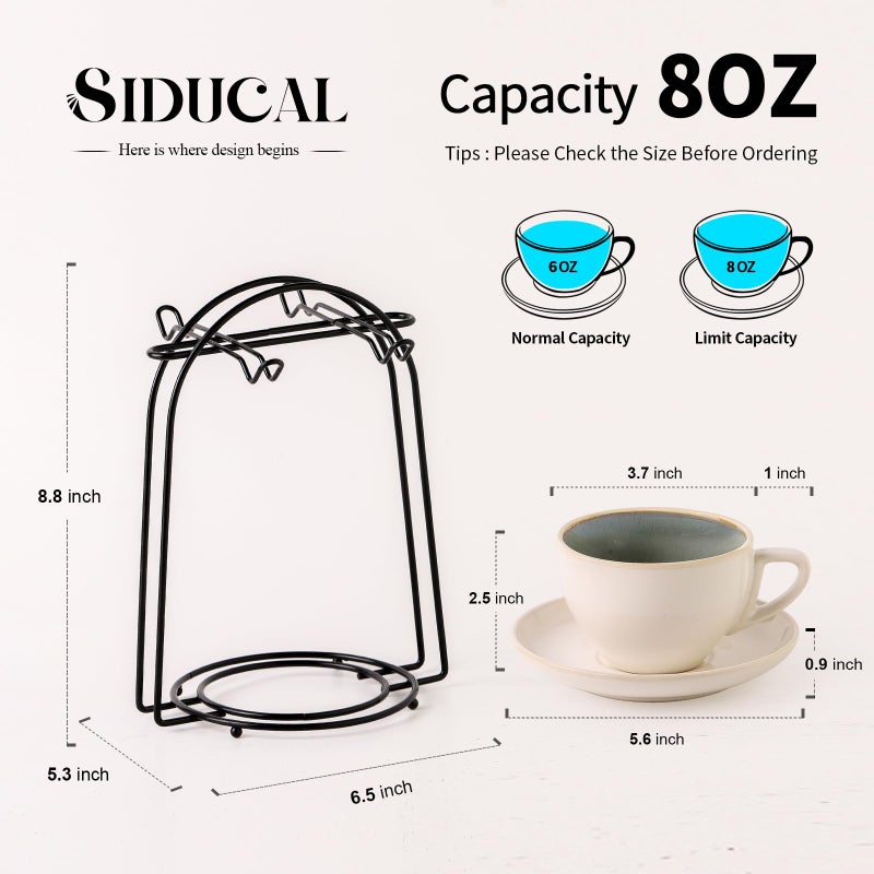 SIDUCAL Stackable Cappuccino Cup Set of 4 [8oz] Ceramic Coffee Cups with Saucers and Cup Holder,Microwave/Dishwasher Safe,Espresso Demitasse Cups(Green) - Image 2