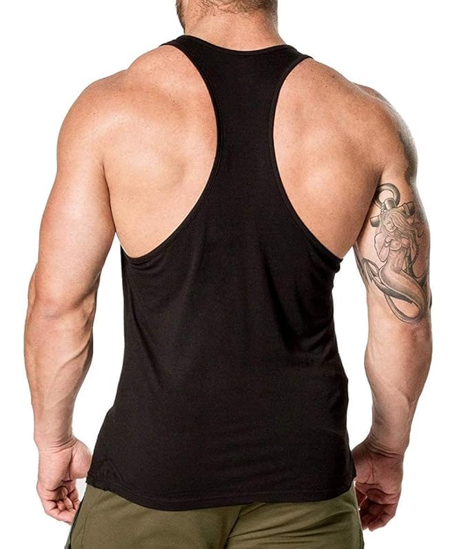 THE BLAZZE Men's Tank Tops Muscle Gym Bodybuilding Vest Fitness Workout Train Stringers Workout Vets for Men L2630 0001 (XL, WHT_BLK_NVY) - Image 2