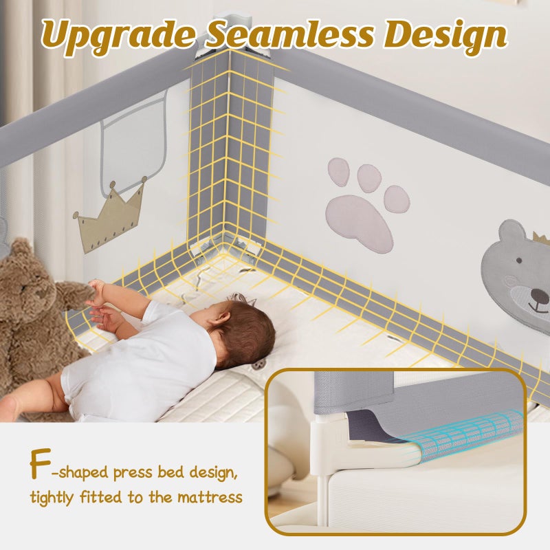 JWPEHOE Height Adjustable Bed Rail for Toddlers, Kids Safety Baby Bed Rail for Twin/Full/King/Queen Size Bed (3 Sides, 78 * 78 * 74 Inch) - Image 3