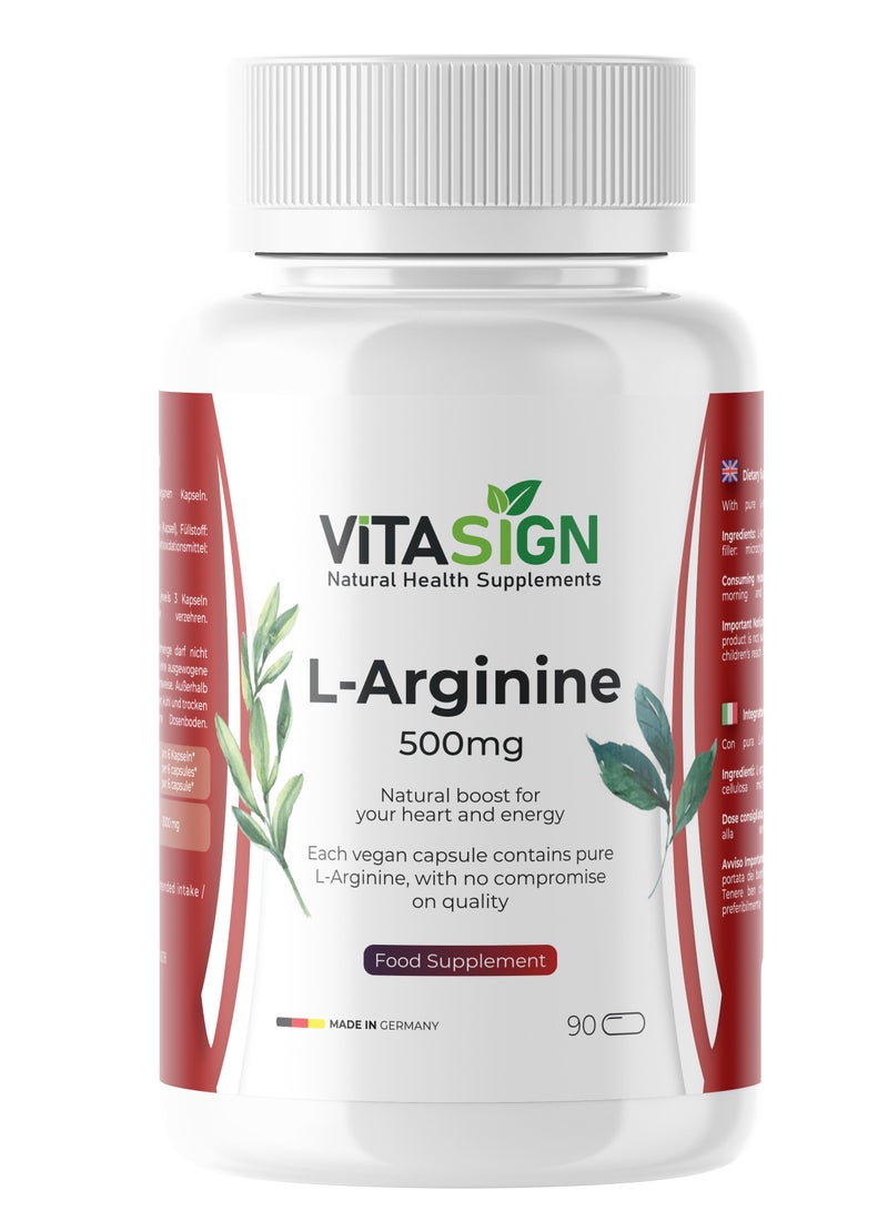 VITASIGN Premium L-Arginine 500mg, 90 vegan capsules - Boost heart and energy - Image 1