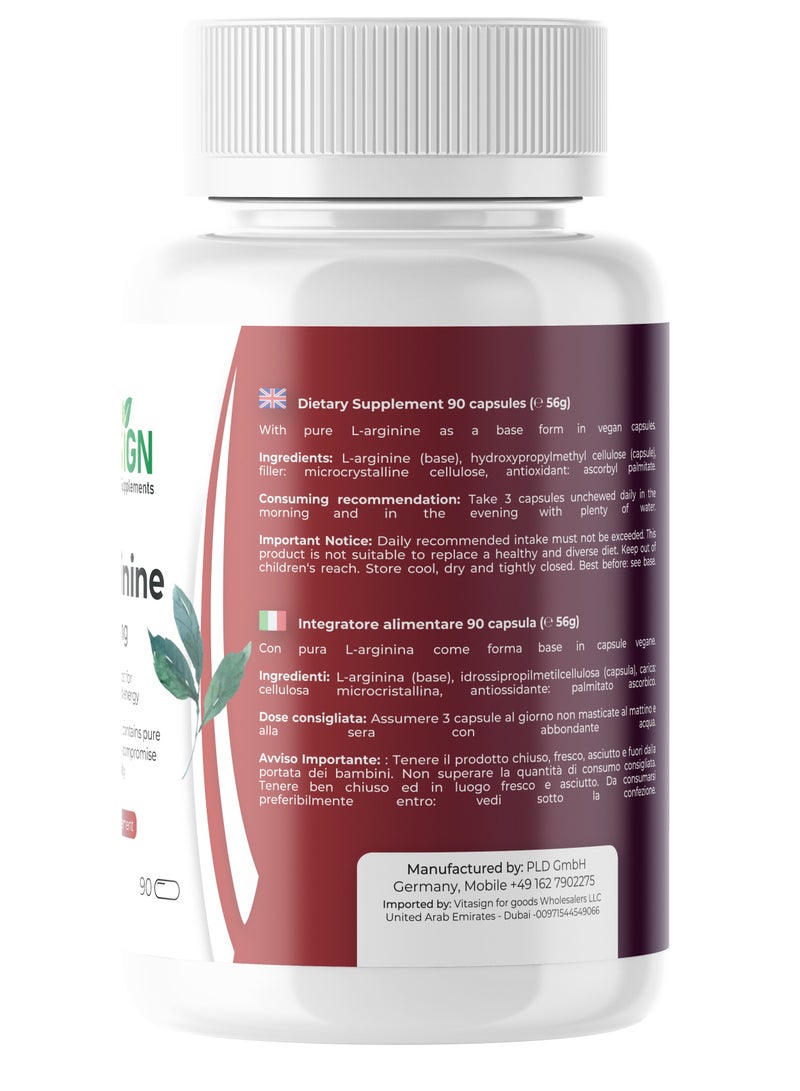 VITASIGN Premium L-Arginine 500mg, 90 vegan capsules - Boost heart and energy - Image 3