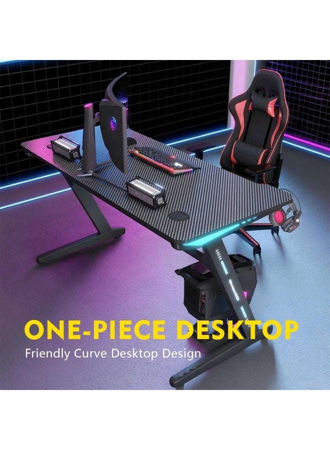 Meishida Gaming Computer Desk with Carbon Fiber Surface, Gaming Table Z Shaped Pc Home Office with Cup Holder&Headphone Hook, Mouse Pad(120 * 60CM) (Black) - Image 5