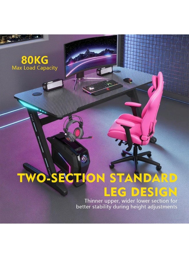 Meishida Gaming Computer Desk with Carbon Fiber Surface, Gaming Table Z Shaped Pc Home Office with Cup Holder&Headphone Hook, Mouse Pad(120 * 60CM) (Black) - Image 4