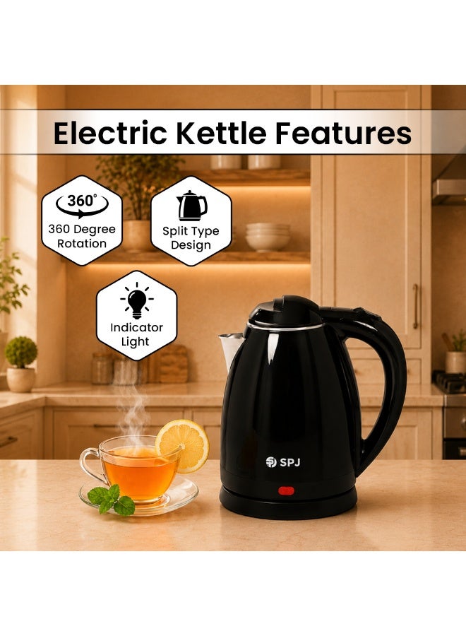 SPJ 1.8L Electric Kettle 1500W, Stainless Steel Body, Fast Boil, LED Indicator, Auto Shut-Off, Cordless Design – Black - Image 2