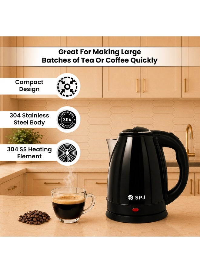 SPJ 1.8L Electric Kettle 1500W, Stainless Steel Body, Fast Boil, LED Indicator, Auto Shut-Off, Cordless Design – Black - Image 3