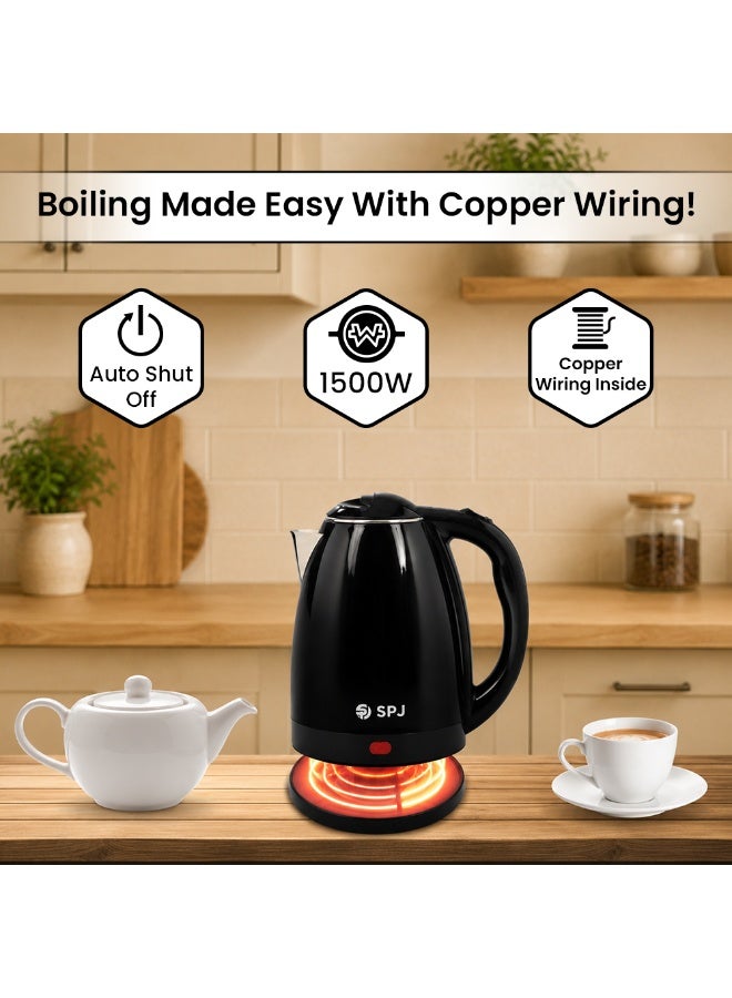 SPJ 1.8L Electric Kettle 1500W, Stainless Steel Body, Fast Boil, LED Indicator, Auto Shut-Off, Cordless Design – Black - Image 4