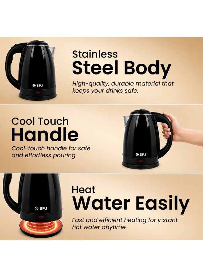 SPJ 1.8L Electric Kettle 1500W, Stainless Steel Body, Fast Boil, LED Indicator, Auto Shut-Off, Cordless Design – Black - Image 5