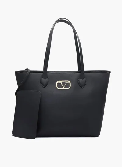 V Italia Solid Tote Bag with Double Handle and Pouch