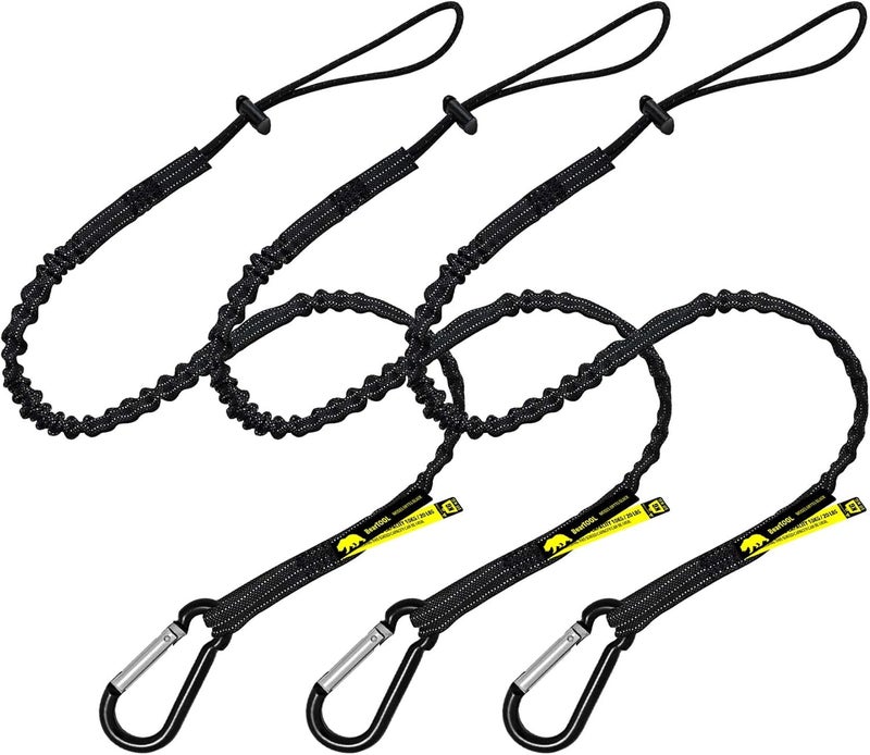BearTOOLS Tool Lanyard with Standard Spring Carabiner and Adjustable Loop End, 90cm Length, Maximum Weight Limit 8KG / 17.6lb, Fall Restraint with Shock Cord Stopper, 3 Combo Pack (Black 0913S) - Image 1