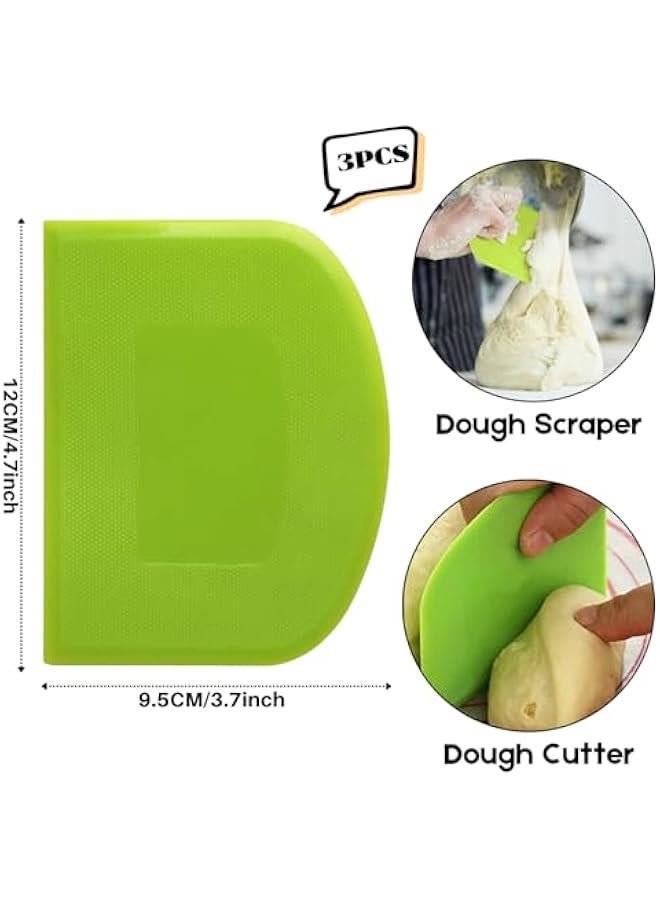 Dough Scraper Bench Scraper - 3P 4.7x3.7 Plastic Flexible Bowl Scraper, Sharp Edge & Angles Cake Scraper. Non-Slip Bakeware Decorating Tools Sculpting & Modeling Tools - Blue+White+Pink  - Image 2
