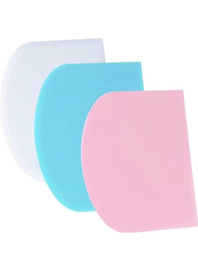 Dough Scraper Bench Scraper - 3P 4.7x3.7 Plastic Flexible Bowl Scraper, Sharp Edge & Angles Cake Scraper. Non-Slip Bakeware Decorating Tools Sculpting & Modeling Tools - Blue+White+Pink  - Image 1