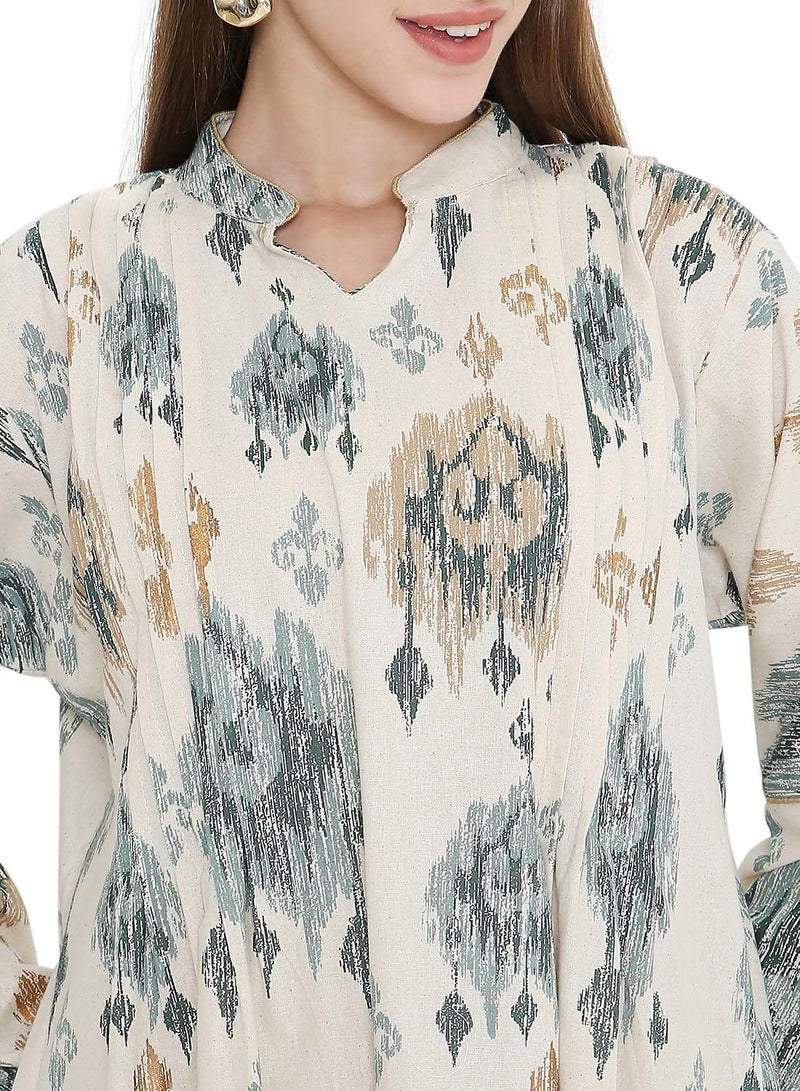 HANA & SARA HIGH QUALITY SHORT PRINTED FARASHA ARABIC KAFTAN JALABIYA DRESS  - Image 3
