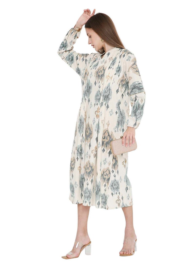 HANA & SARA HIGH QUALITY SHORT PRINTED FARASHA ARABIC KAFTAN JALABIYA DRESS  - Image 4