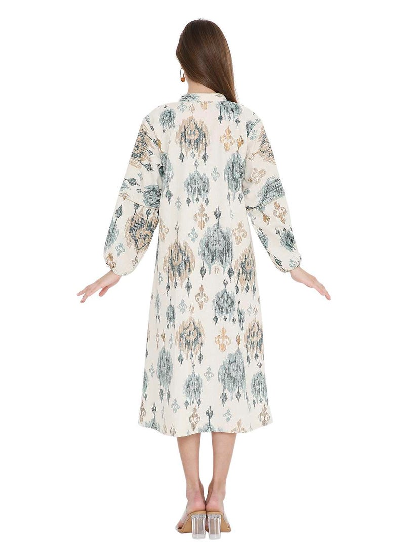 HANA & SARA HIGH QUALITY SHORT PRINTED FARASHA ARABIC KAFTAN JALABIYA DRESS  - Image 2
