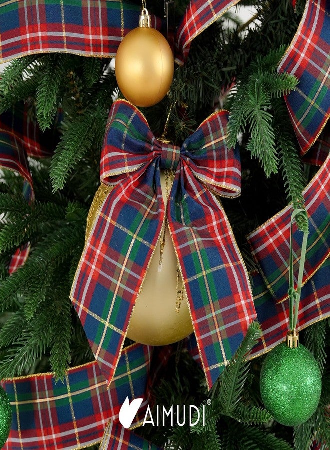AIMUDI Christmas Bows for Gift Wrapping 6×9'' Navy Blue and Gold Plaid Bows for Christmas Tree Wreath Bows with Wire Edge Premade Bows for Craft Present Indoor Holiday Christmas Decorations, 10 PCs - Image 2