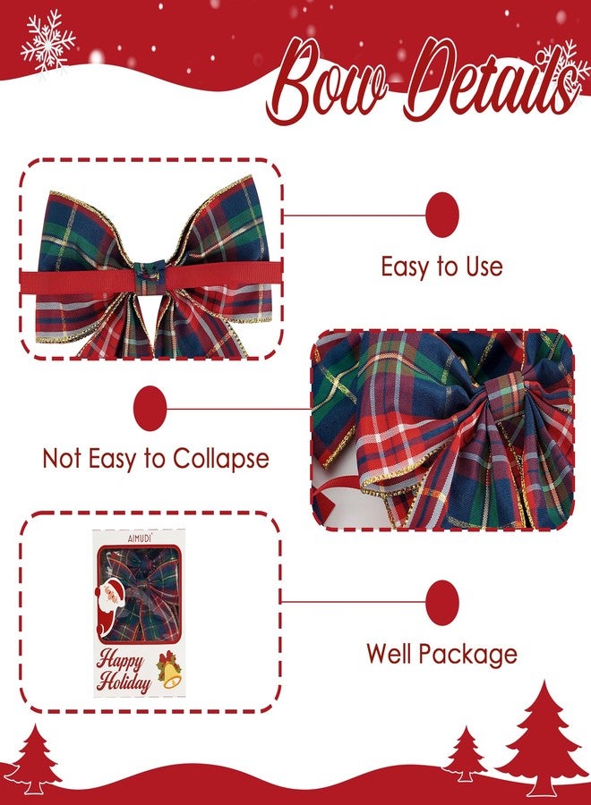 AIMUDI Christmas Bows for Gift Wrapping 6×9'' Navy Blue and Gold Plaid Bows for Christmas Tree Wreath Bows with Wire Edge Premade Bows for Craft Present Indoor Holiday Christmas Decorations, 10 PCs - Image 4