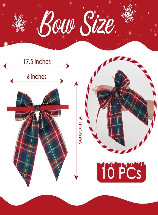 AIMUDI Christmas Bows for Gift Wrapping 6×9'' Navy Blue and Gold Plaid Bows for Christmas Tree Wreath Bows with Wire Edge Premade Bows for Craft Present Indoor Holiday Christmas Decorations, 10 PCs - Image 3