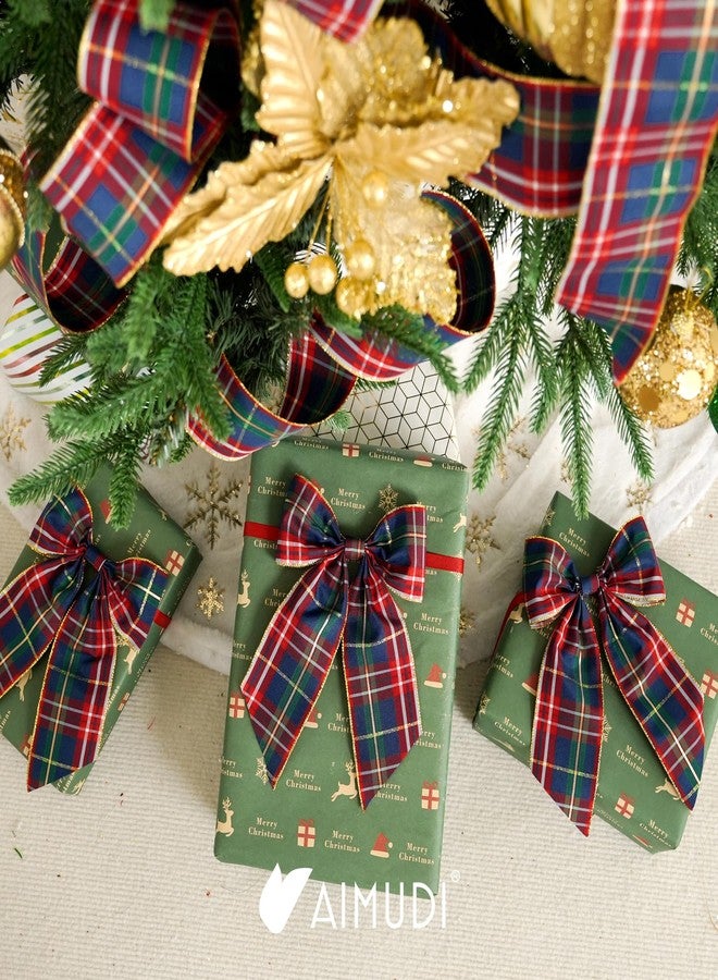 AIMUDI Christmas Bows for Gift Wrapping 6×9'' Navy Blue and Gold Plaid Bows for Christmas Tree Wreath Bows with Wire Edge Premade Bows for Craft Present Indoor Holiday Christmas Decorations, 10 PCs - Image 5