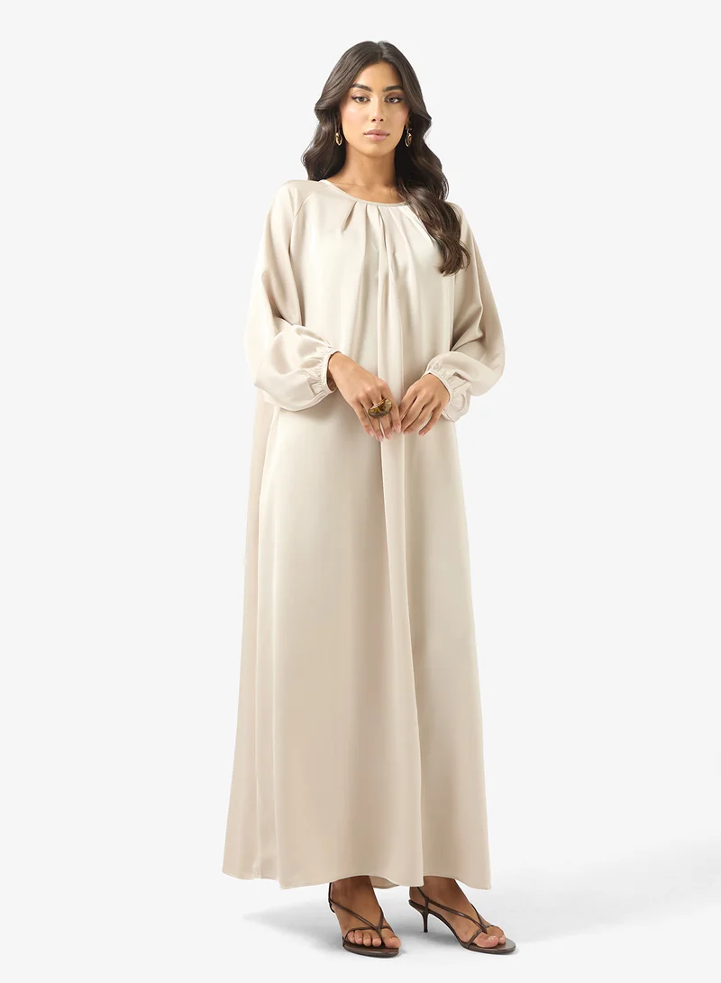 Crew Neck Pleated Maxi